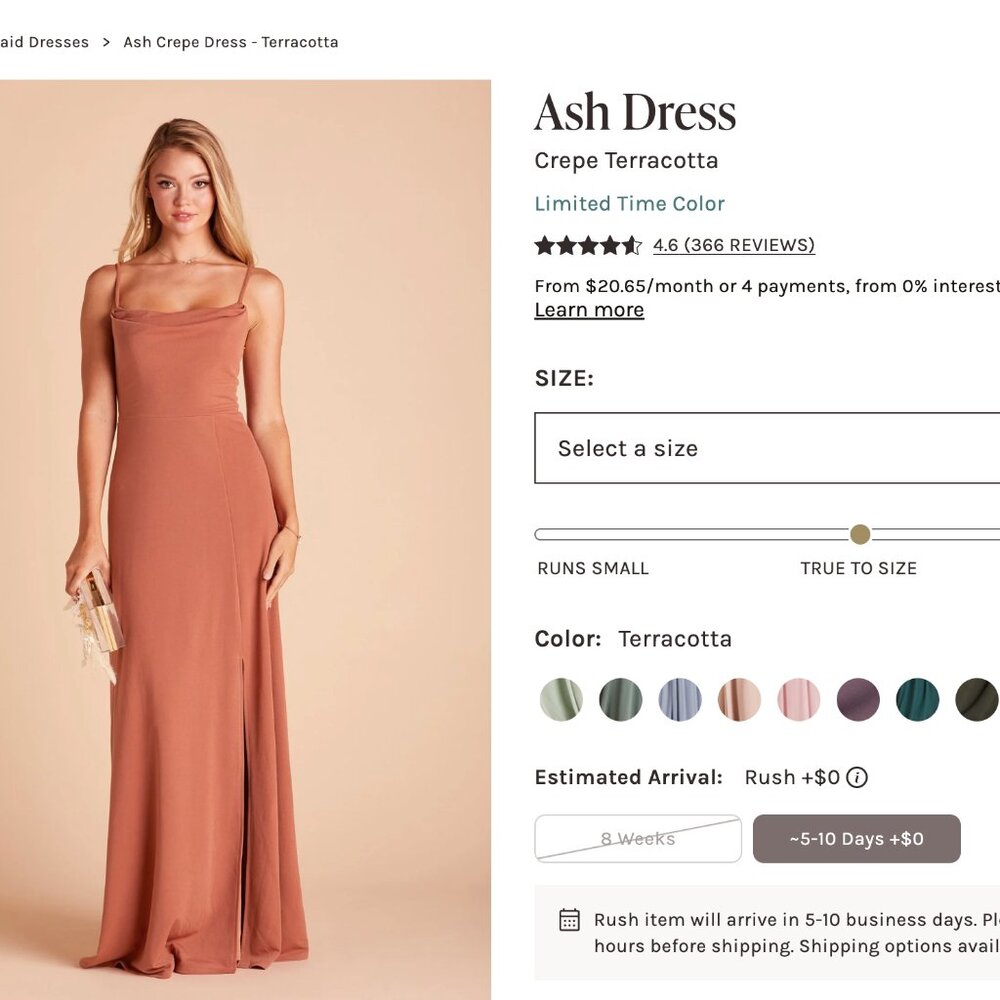 Birdy Grey Ash Dress Size 6 in Terracotta